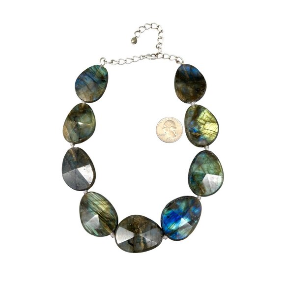 Labradorite Statement Necklace Polished Faceted Madagascar 17-21" Crystals - Picture 10 of 12